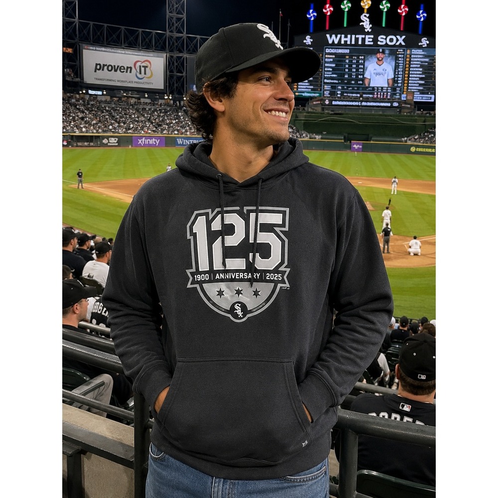 47 Brand Chicago White Sox 125th Anniversary Hoodie Black Mens Medium NWT